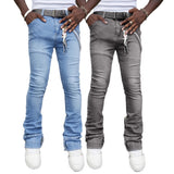 Wiaofellas  -  New Men's Straight Jeans, European and American Street Fashion, Popular Stretch Patch Denim Stacked Pants