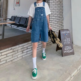 WIAOFELLAS -  Summer Workwear Denim Bib Shorts Couple Loose Causal High Street Straight Pants Men Overalls Jumpsuits Male Clothing