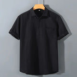 Wiaofellas  -  Japanese Retro Linen Square Neck Short-sleeve Men Shirt Summer Casual Thin Cardigan