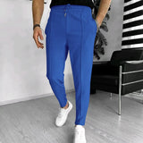 Wiaofellas  -  Fashion Waffle Solid Color Pants Men Spring Summer Casual Breathable Drawstring Waist Lace-up Trousers Mens Leisure Sports Pants
