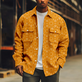 WIAOFELLAS  -  Cool Men's Yellow Jacket Magritte Long Sleeve Turn-down Collar Button Coat Casual Streetwear