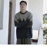 WIAOFELLAS  -  New Men's Thickened Printed Round Neck Pullover Sweater Autumn and Winter Casual Loose Color-blocking Sweater Lazy Style Top
