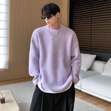 WIAOFELLAS  -  Winter Sweater Men Warm Solid Color Knitted Pullover Men Oversized Korean Loose Long Sleeved Sweater Mens Jumper Clothes