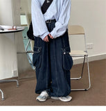 WIAOFELLAS  -  Baggy Cargo Jeans big pocket Trousers Male Denim Pants Wide Leg Pant women's Jeans Loose Casual Streetwear Hip Hop Harajuku