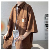 WIAOFELLAS  -  Fashion Men's Solid Color Pocket Design Short Sleeves Blouse Trendy Single-breasted Lapel Casual Shirts Male Summer