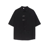 Wiaofellas  -  Summer New Men's Metal Button Short-Sleeve Shirt American Retro Fashion Trendy High Street Loose Casual Niche Men's Top