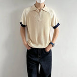 WIAOFELLAS  -  Polo Shirt Retro Y2k Contrast Color Stitching T Shirts Youth Energy Trend Knitted Breathable Daily Summer Thin Short Sleeve Tops