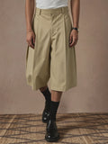 Wiaofellas  -  SS New Arrival Men Solid Woven 7/8 Suit Pants Button Pleated Loose Straight Cropped Daily Street Trousers