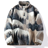 WIAOFELLAS  -  Stand-collar plus velvet men's sweater autumn and winter American retro tie-dyed jacket heavy plus velvet sweater trend