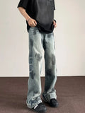WIAOFELLAS  -  Autumn Retro Distressed Tie-dye Jeans Men‘s Handsome Loose Casual High Street Wide Leg Pants Men Trousers Male