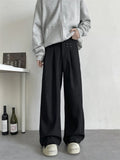 Wiaofellas  -  Black Casual Street Style Men's Pants Pleated Loose Simple American Design Durable Autumn Fashion Youthful Energy Wind