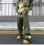 WIAOFELLAS  -  Street Towels Embroidered Loose Sports Pants Korean Version Trendy Hip-hop Retro Couple Casual Pants Men and Women