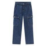 Wiaofellas  -  Mid-waist Retro Workwear Jeans Men's Loose Pockets Patchwork Straight Denim Long Pants  Spring New Trousers 2D1227