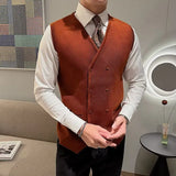 WIAOFELLAS  -  Luxury Men Knitted Steampunk Vest for Men Winter Autumn Double-Breasted Mens Suit Waistcoat Prom Stage Male Dress Vests Jacket