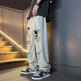Wiaofellas  -  Hip Hop Street Scraping Ripped Jeans Men's High Street Ins Trendy Straight Leg Loose Harem Hanging Pants
