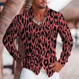Wiaofellas  -  Men's 3D Leopard Print Long Sleeve Button Down Shirt 4-Way Stretch Breathable Casual Tops