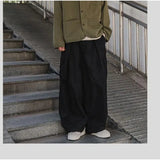 WIAOFELLAS  -  Spring Autumn Men's Clothing Solid Color Elastic Pockets High Waist Casual Loose Fashionable Trousers Cargo Wide Leg Pants
