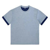 Wiaofellas  -  Men's Contrast Trim Crew Neck Short Sleeve T-Shirt Casual Loose Basic Top