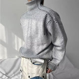 WIAOFELLAS  -  Autumn Winter New Style Patchwork High Neck Knit Sweater Men Casual Design Stand Collar Lazy Base Layer Premium Top