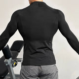 WIAOFELLAS  -  Men T Shirt Solid Color Zipper Long Sleeve Turtleneck Male Tee Tops Streetwear Workout Fashion Casual Men Clothing S-3XL