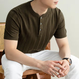 Wiaofellas  -  Brand Laisel Linen Knitted T-shirt Men's Short Sleeved Slim Casual Business Polo Shirts Round Neck Social Versatile Base T-shirt