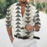 Wiaofellas  -  Geometric Three-dimensional 3D Printed Casual Lapel Long-sleeved Shirt Spring and Autumn Men's Trendy Versatile Shirt