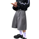WIAOFELLAS  -  Spring Summer Loose Casual Soft Grey Pleated Shorts for Men with High Waist Short Straight Pants Korean Clothes