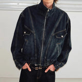 WIAOFELLAS  -  Fashionable Mens Patchwork Jean Jacket Streetwear Vintage Stand Collar Zip-up Denim Jackets For Men Spring Casual Jean Outerwear