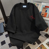 WIAOFELLAS  -  American Pure Cotton Personalized Short-sleeved T-shirt Men Spring Summer New Trendy Brand Y2K Handsome Three-quarter Sleeve Top