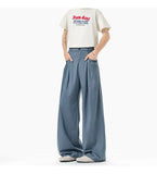 WIAOFELLAS  -  simple men's casual trousers pleated design new solid color wide leg bottom loose straight thin male pants summer