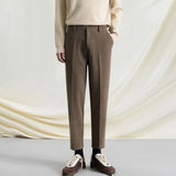 WIAOFELLAS  -  New Autumn And Winter Men's Solid Color Thick Nine-Point Suit Pants Retro Fashion Trend Loose Casual Simple Daily Men's Bottoms