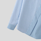 WIAOFELLAS  -  Men Shirt Striped Patchwork Lapel Long Sleeve Men Clothing Streetwear Korean Style Fashion Oversize Shirts Casual Tops
