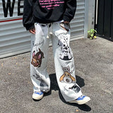 WIAOFELLAS  -  Men Trendy Funny Cute Cartoon Dog Print Casual Streetwear Sports Pants Y2K Harajuku Vintage Loose Pockets Sweatpants Pantalones