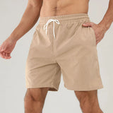 Wiaofellas  -  Spring Summer Fashion Corduroy Shorts Men Solid Color Simple Sports Training Casual Shorts Leisure Drawstring Mens Shorts