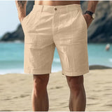 Wiaofellas  -  Men's Summer Cotton Linen Pleated Shorts Comfortable Breathable with Button Pocket Plain A- Line Shorts Trending Cross-Border