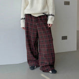 WIAOFELLAS  -  Men Plaid Pants Elastic Waist Joggers Loose Casual Trousers Men Streetwear Korean Style Fashion Male Wide Leg Pants