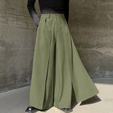 Wiaofellas  -  Men Wide Leg Pants Solid Color Button Joggers Loose Casual Irregular Trousers Men Streetwear Fashion Long Pants