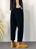 WIAOFELLAS  -  Loose Fit Casual Cotton Pants for Men with Elastic Waist Large Size Waed Harlan Nine Point Pants Autumn Winter Pure Cotton