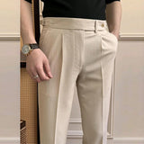 Wiaofellas  -  Formal Occasion  High Waist Button Pants Casual Solid Straight Trouser Male Long Pant Fashion Pencil Pant Men Clothing