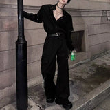 WIAOFELLAS  -  Spring And Summer Men's Solid Color Stitching Long-Sleeved Shirt Retro Fashion Trend High Street Loose Casual Niche Men's Tops