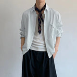 Wiaofellas  -  Men Striped Shirt Lapel Long Sleeve Loose Casual Men Clothing Streetwear Korean Style Fashion Tops Male Shirts