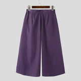 WIAOFELLAS  -  Men Wide Leg Pants Solid Color Button Joggers Loose Trousers Men Streetwear Pleated Fashion Casual Male Pants S-5XL