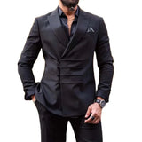 Wiaofellas  -  Classic Black Men Suits 2 Piece New Fashion Peak Lapel Business Casual Wear Party Wedding Groom Tuxedo Blazer with Pants