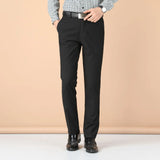 WIAOFELLAS  -  Men Formal Dress Pants Straight Slim Fit Business Casual Trousers Black Navy Blue Multiple