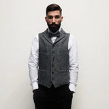 WIAOFELLAS  -  Autumn Winter Men's British Waistcoat Retro Herringbone Slim Tweed Suit Vest Heavy Button Jacket Men Aesthetic Sleeveless Coat