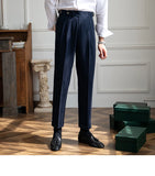 WIAOFELLAS  -  Neapolitan Men's Casual Busin Pants Autumn Season Slim Fit Briti Sle Nine Point Straight Leg Trousers for Young Men