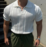 WIAOFELLAS  -  New American Niche Design Knitted Polo Shirt Men Breathable Hollow Short Sleeve Lapel Mesh Tight Sleeve T-shirt