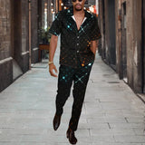 WIAOFELLAS  -  Short Sleeve Shirt Button Tops+Trousers Men 2Pcs Set Suit 3D Chic Harajuku Vintage Printing Summer Hawaii Beach Cardigan Outfits