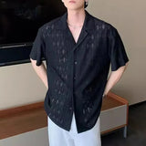 WIAOFELLAS  -  Mens Shirt Diamond Hollow Breathable Thin Casual Shirt Summer Fashion Niche Sexy Outdoor Short-Sleeved Top Men'S Clothing 2025