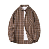 Wiaofellas  -  Men's Cotton Plaid Shirts Autumn Single Breaste Smart Casual Work Shirt Long Sleeved Tops Spring Summer Workwear Shirts Men Tops